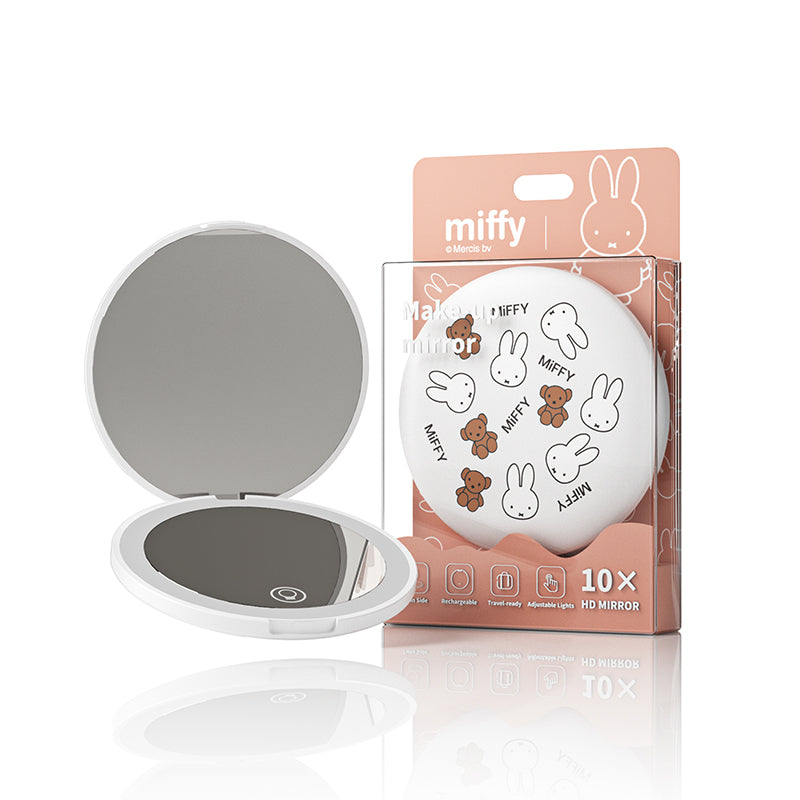 miffy ミラー MIFFY Handheld Foldable LED Makeup Mirror Rechargeable 1x and 10x