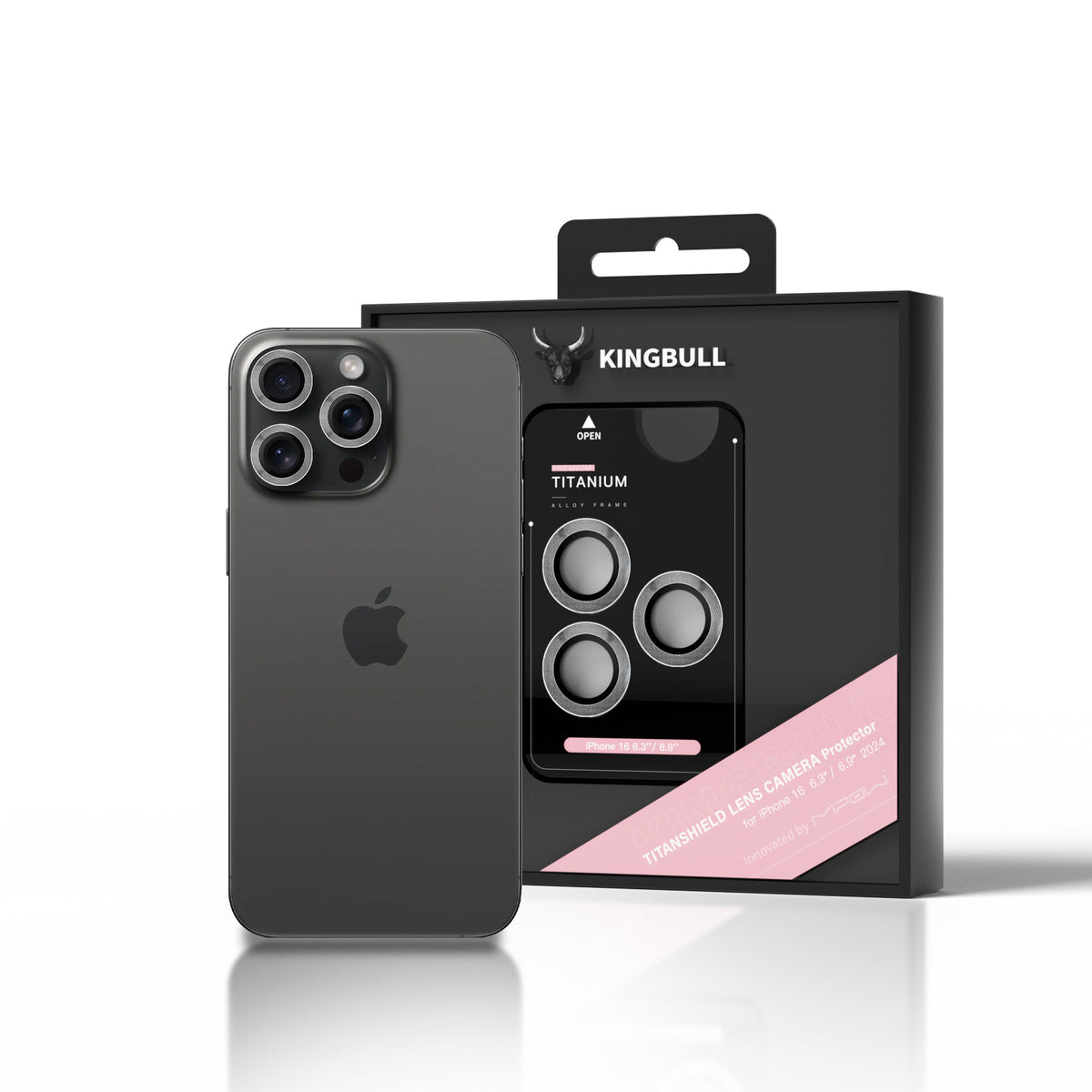Protecteurs D'objectif IPhone 16 Pro/Pro Max - Lot De 3, Verre Trempé, Anti-rayures, Anneau Métallique Brillant - Noir - 7