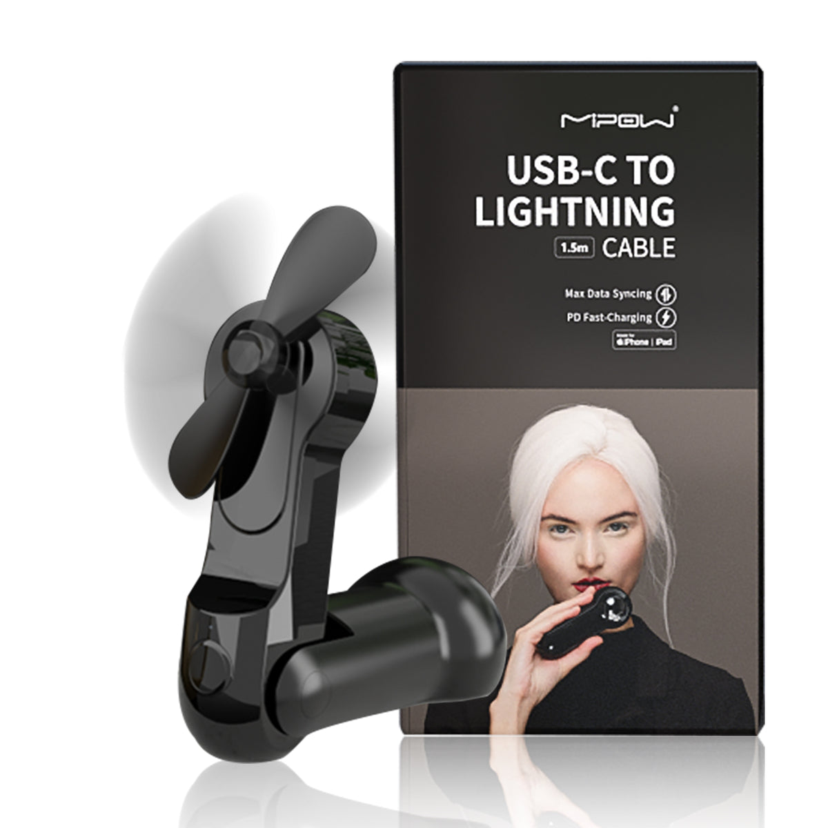 MIPOW Crystal X Portable Handheld Fan, Mini Pocket Hand Fan, Small USB Rechargeable Foldable Fan