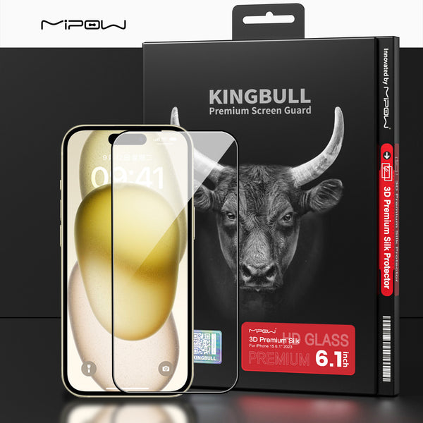 3D Premium Silk Tempered Glass for iPhone 15/14 - MIPOW