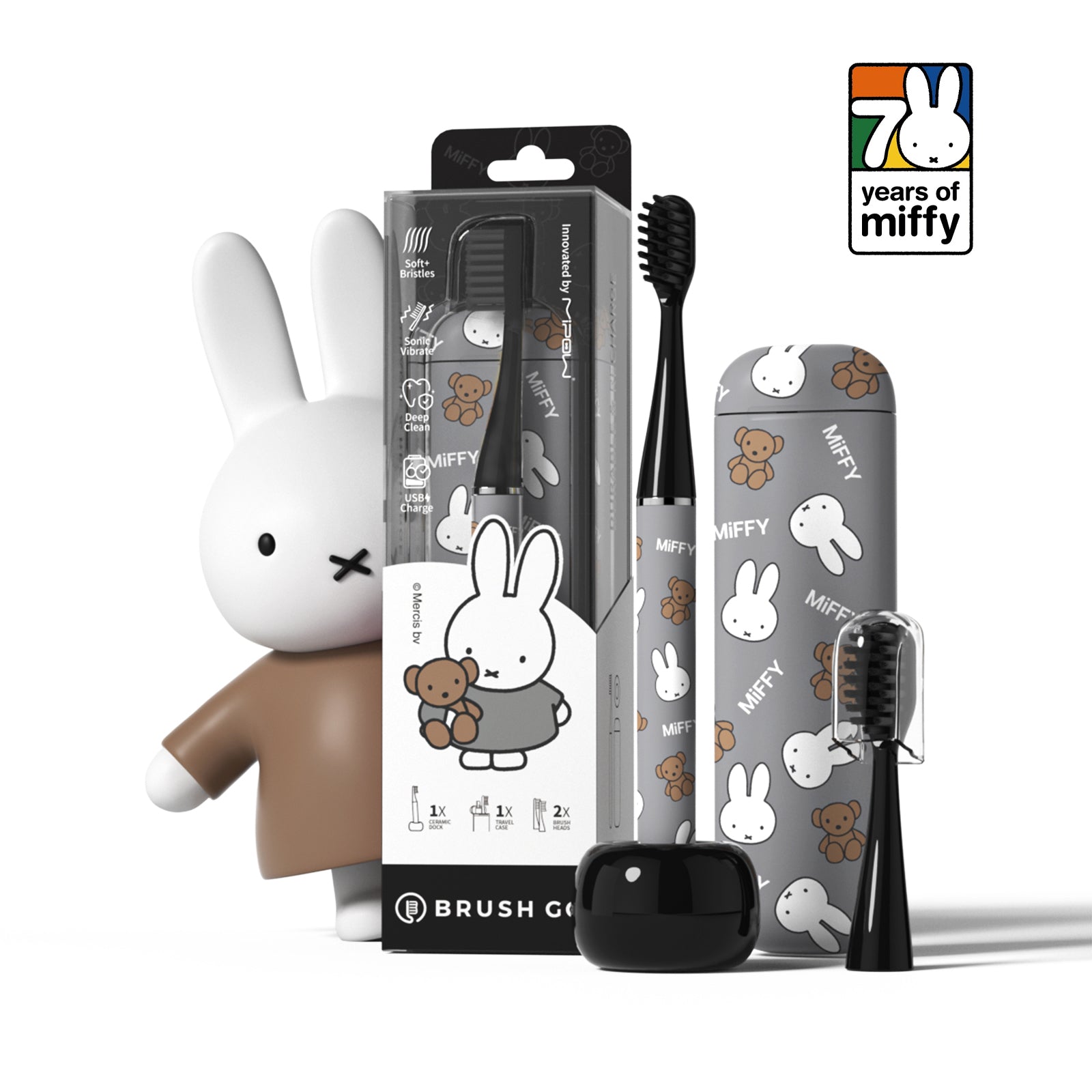 歯ブラシ mimi Miffy Brush-Go i4 Electric Toothbrush/Grey by MIPOW, Travel Case