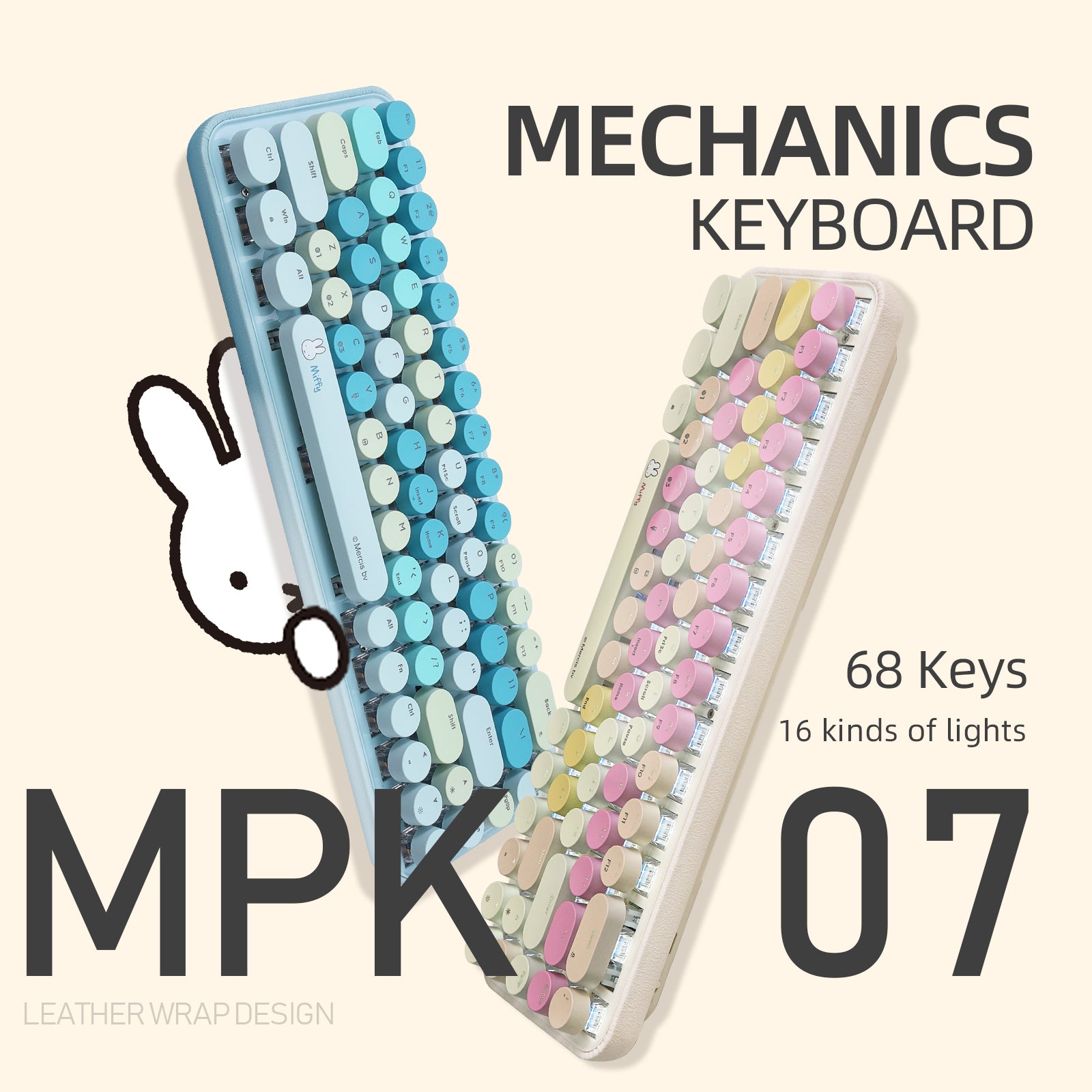 Miffy 68Keys Typewriter Style Mechanical Wireless Keyboard 3