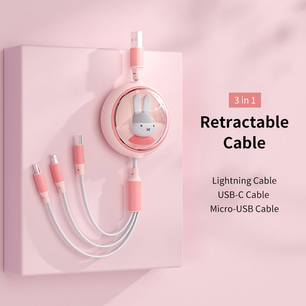 Câble de charge rétractable 3 en 1 - iPhone Lightning / USB-C / Micro-USB