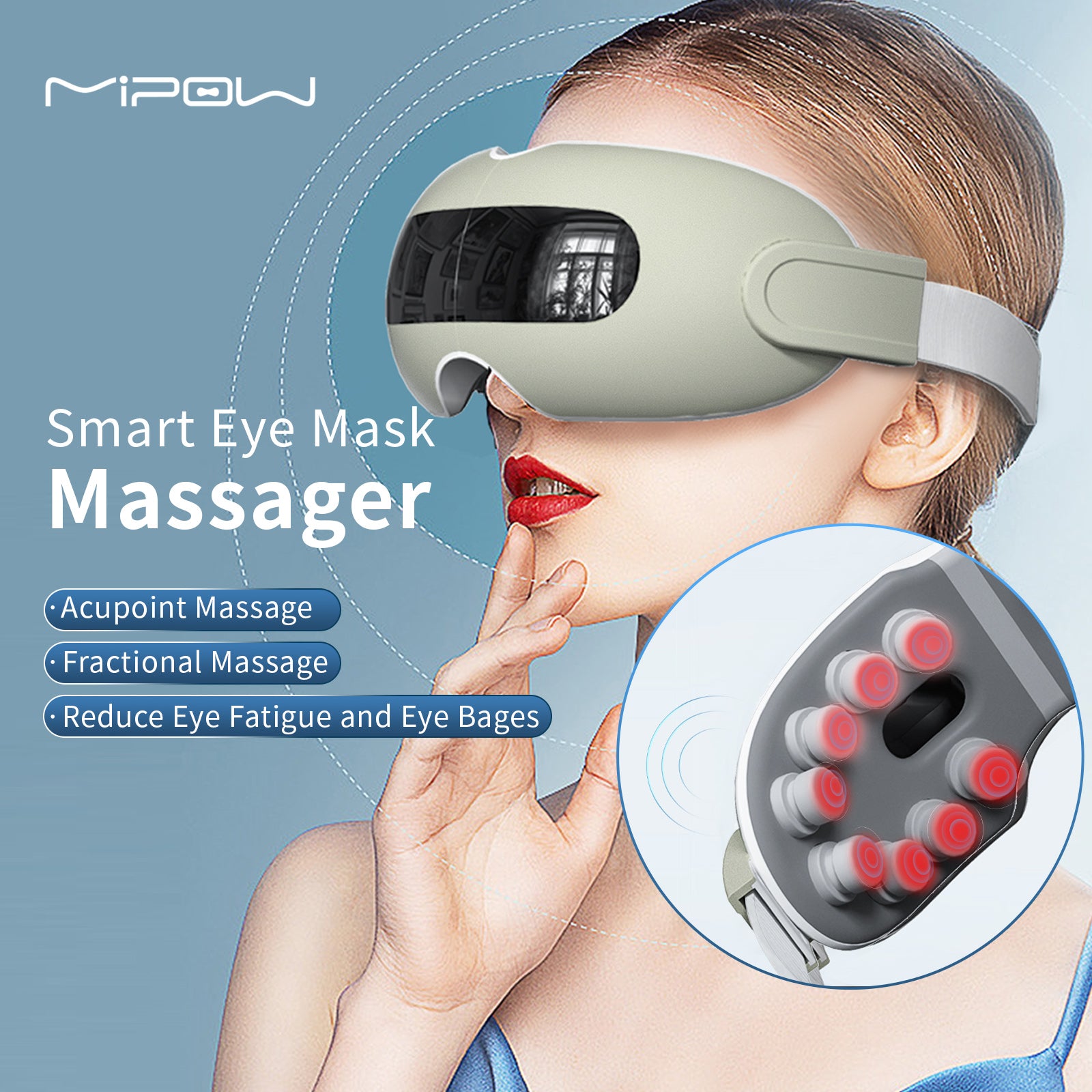 MIPOW 3D Vibration Smart Eye Eye Massager for Relax Music