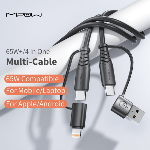 65W (USB + Type-C) to (Type-C + Apple Lightning) PD Multi Fast Charging &  Data Cable (4FT) – MIPOW